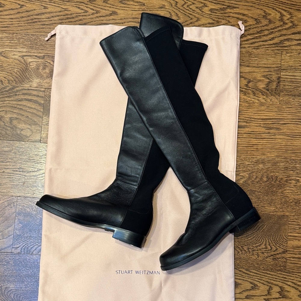Stuart Weitzman 5050  Black Lambskin Over the Knee Boots Size 5 - Picture 2 of 10
